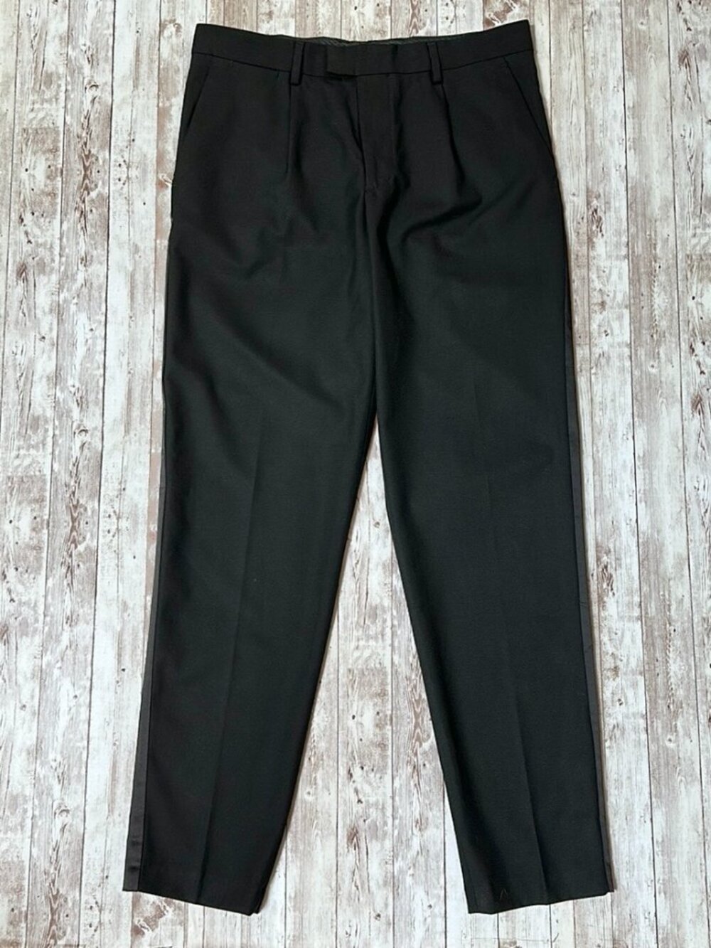 Zara Men's Tuxedo Pants sz 32x32 Black Satin Strip Hook Bar Closure 0706/395